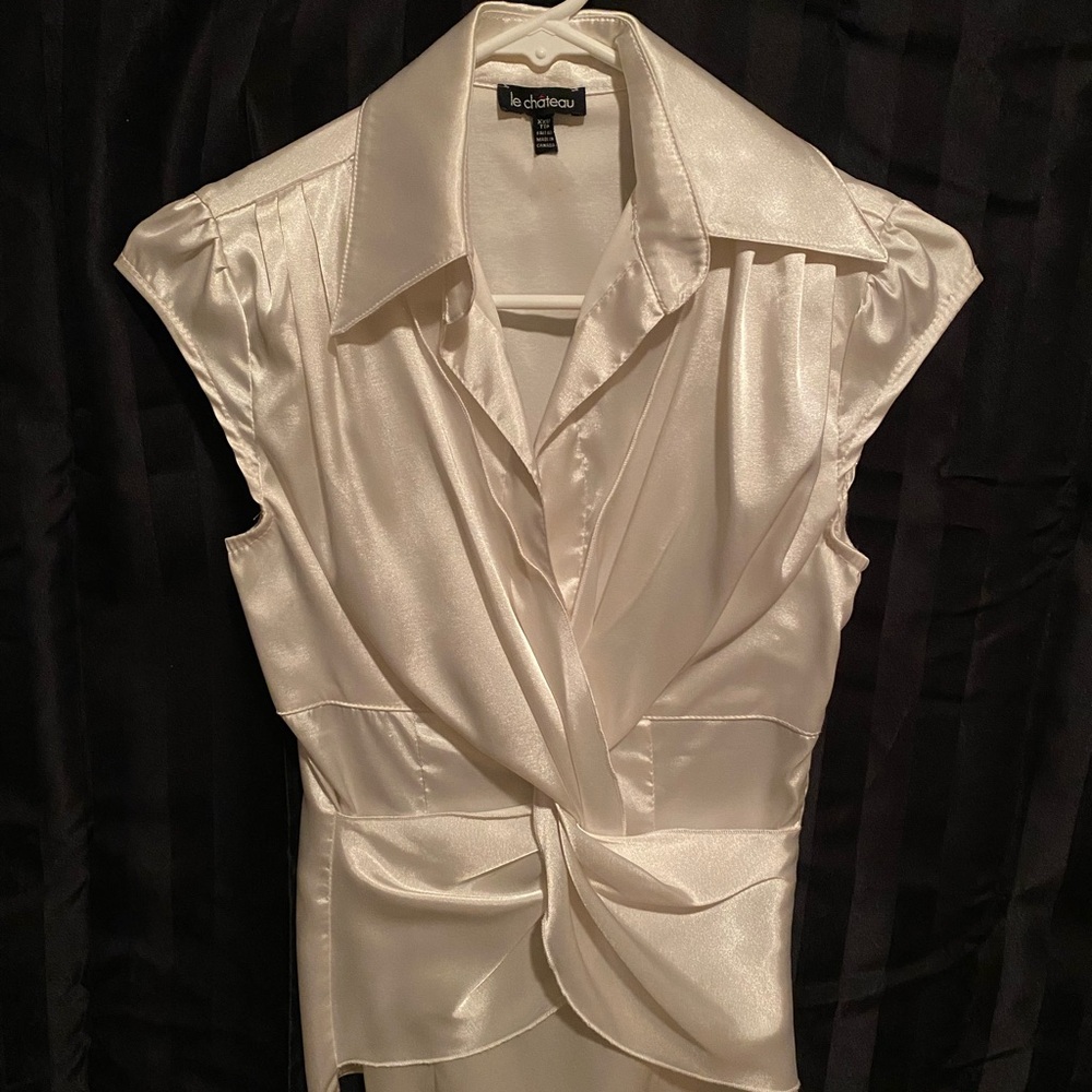 Le Chateau Women's Ivory Satin Look Blouse